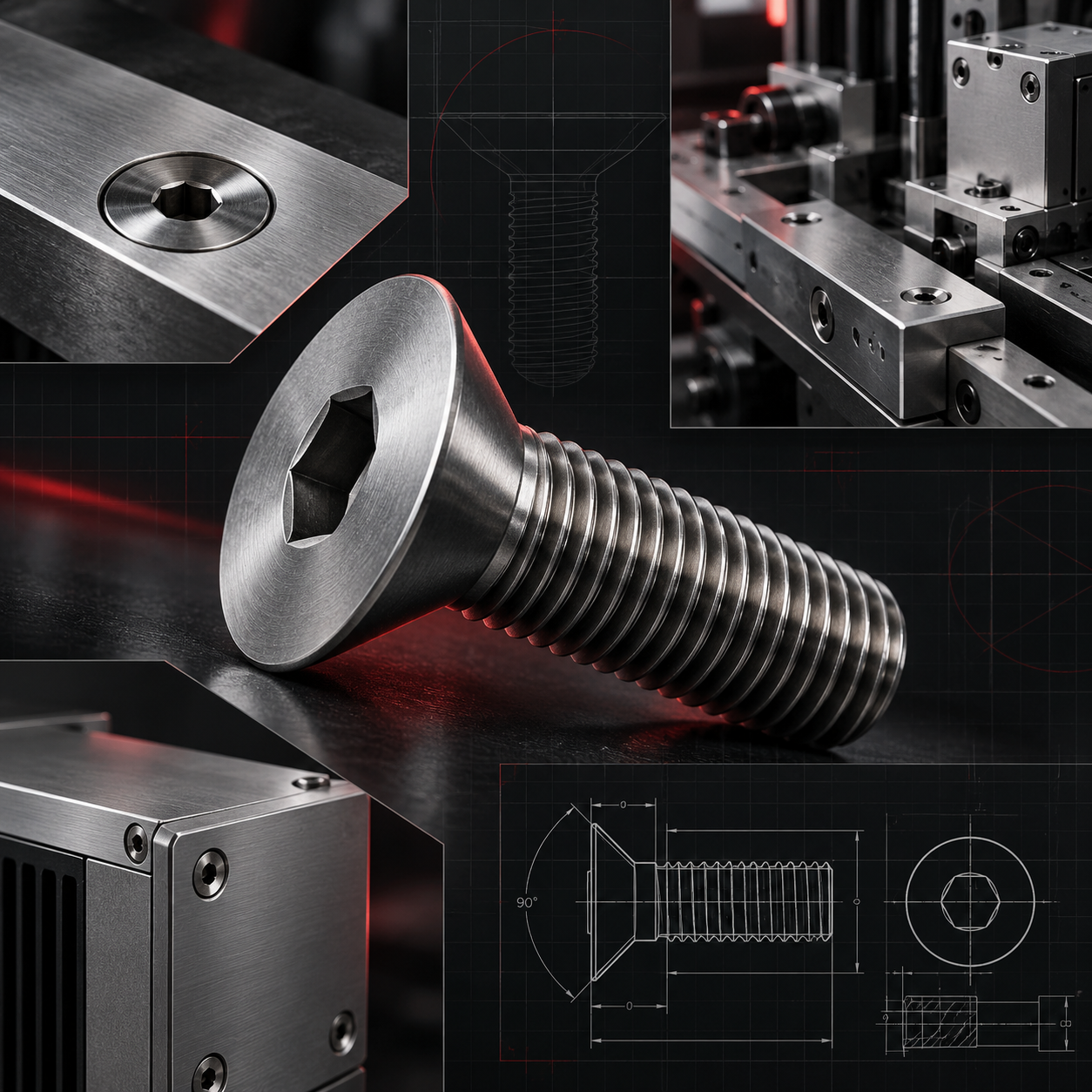 Tornillo ISO 10642 Allen avellanado en aplicación industrial