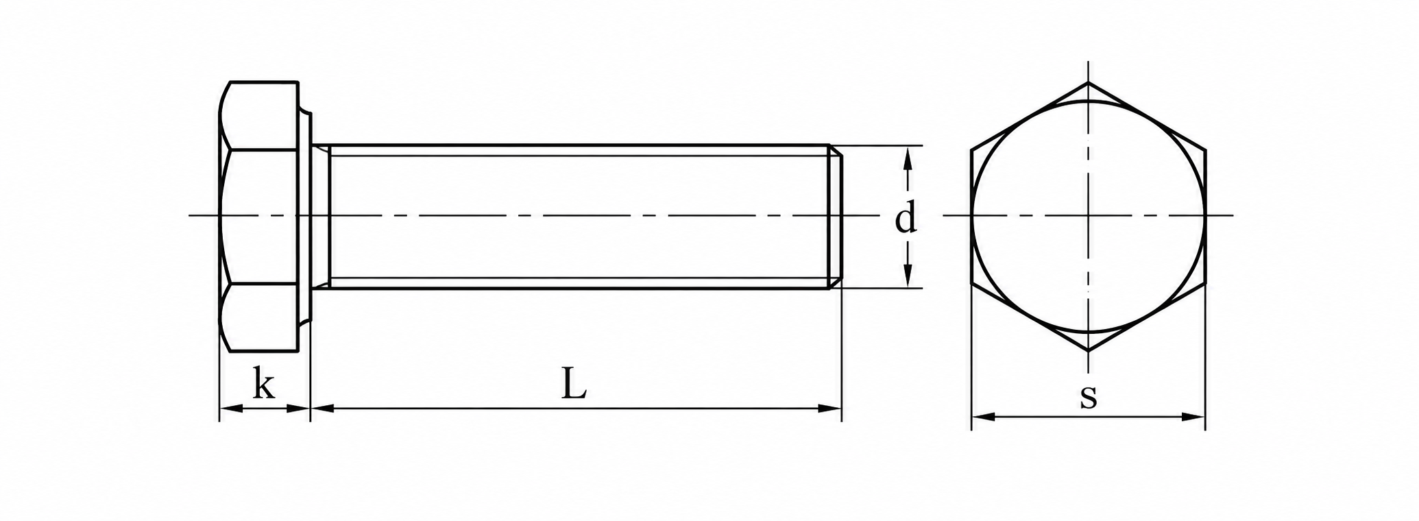 Plano técnico del tornillo ISO 4017 hexagonal totalmente roscado