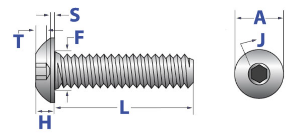 diagrama del tornillo cabeza botón hexágono interior ISO 7380