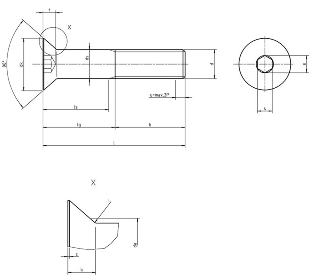 Dimensiones técnicas tornillo ISO 7991