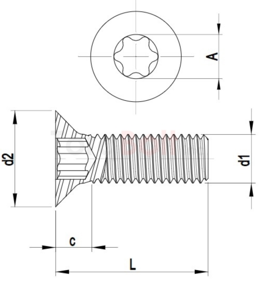 Tornillo ISO 10642 montado en pieza mecanizada con cabeza enrasada