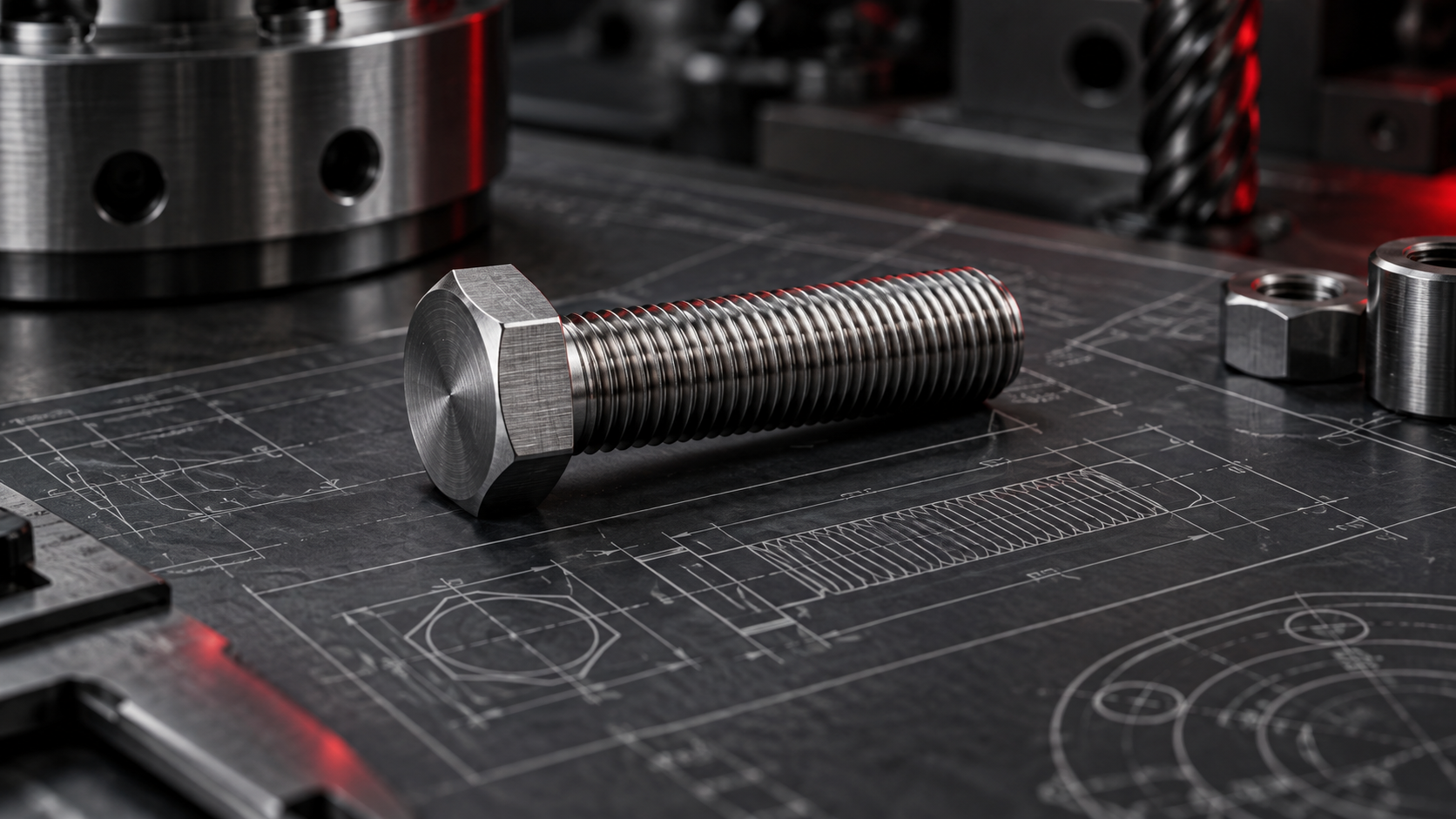 Tornillos hexagonales ISO 4017 DIN 933 de rosca total sobre plano técnico industrial