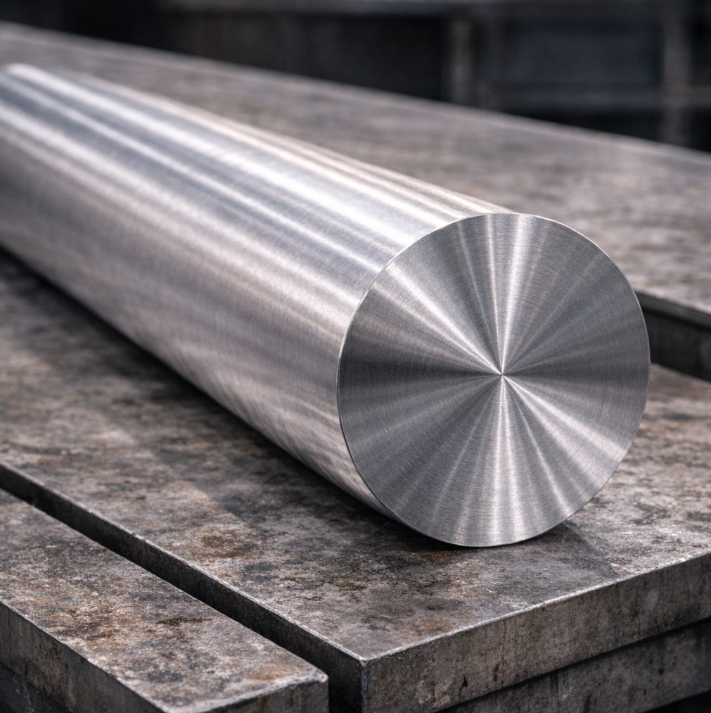 Barra maciza de HASTELLOY® B3 (UNS N10675), aleación de níquel-molibdeno con alta resistencia al ácido clorhídrico en procesos industriales.
